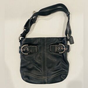 Coach 1453 Black Leather Soho Slim Duffle Medium Shoulder Bag Purse Handbag